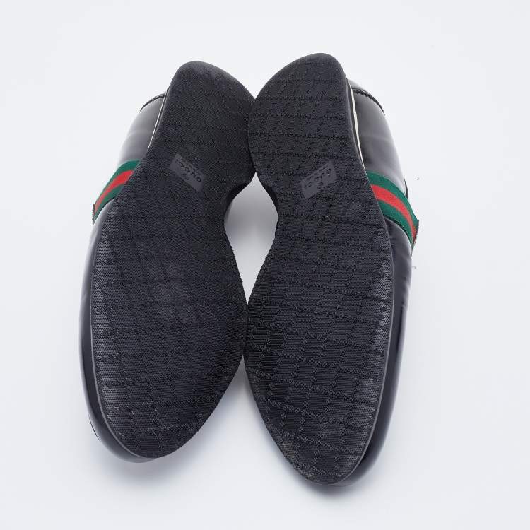 Pre Owned Gucci Black Leather Web Penny Slip On Loafers Size 42.5