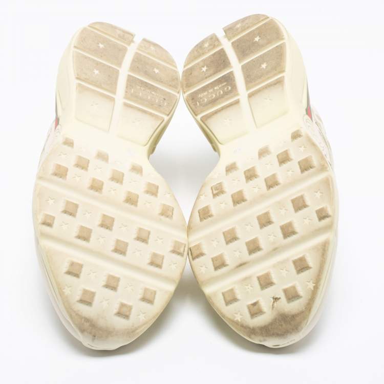 Pre Owned Gucci Cream Leather Rhyton Lace Up Sneakers Size 41.5