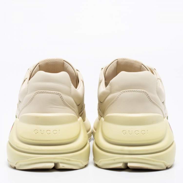 Pre Owned Gucci Cream Leather Rhyton Lace Up Sneakers Size 41.5