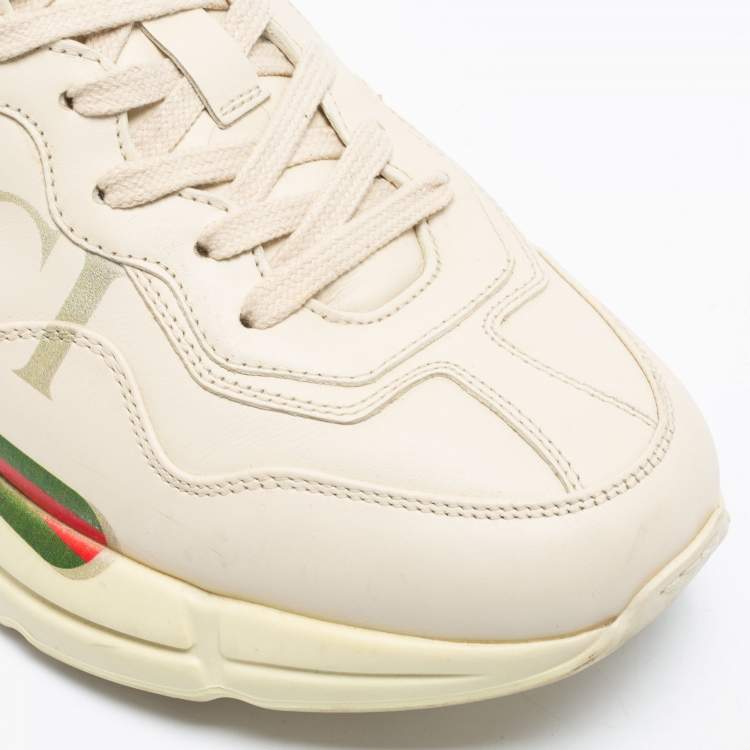 Pre Owned Gucci Cream Leather Rhyton Lace Up Sneakers Size 41.5