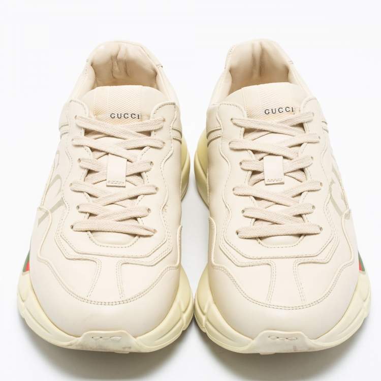 Pre Owned Gucci Cream Leather Rhyton Lace Up Sneakers Size 41.5