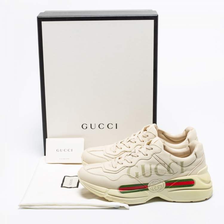 Pre Owned Gucci Cream Leather Rhyton Lace Up Sneakers Size 41.5