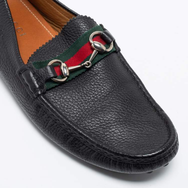 Pre Owned Gucci Black Leather Horsebit Slip on Loafers Size 42