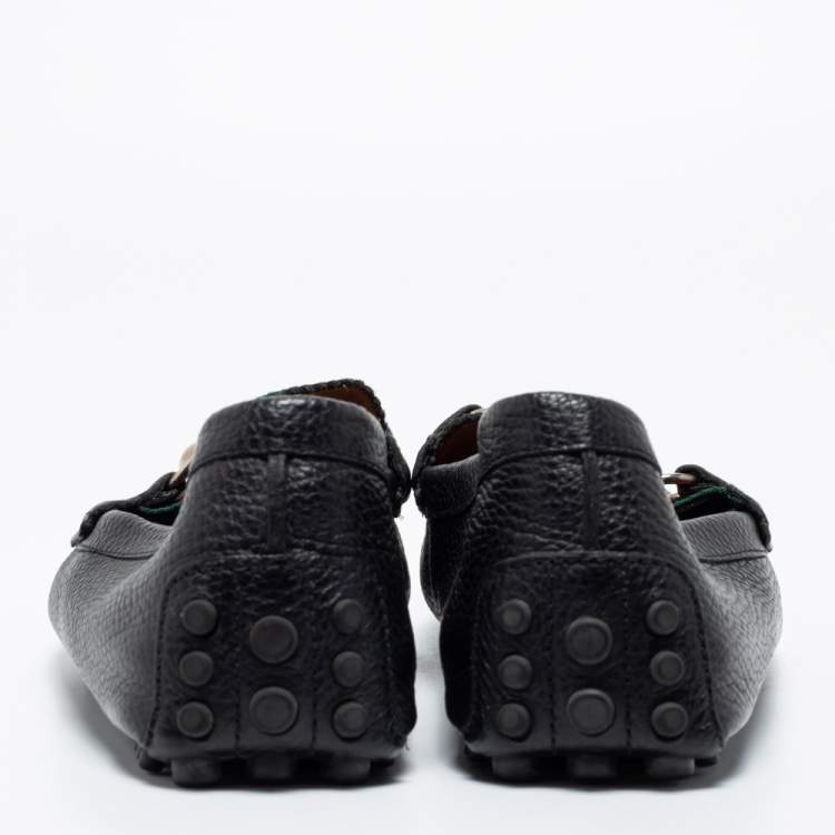 Pre Owned Gucci Black Leather Horsebit Slip on Loafers Size 42