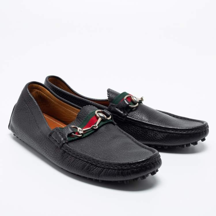 Pre Owned Gucci Black Leather Horsebit Slip on Loafers Size 42