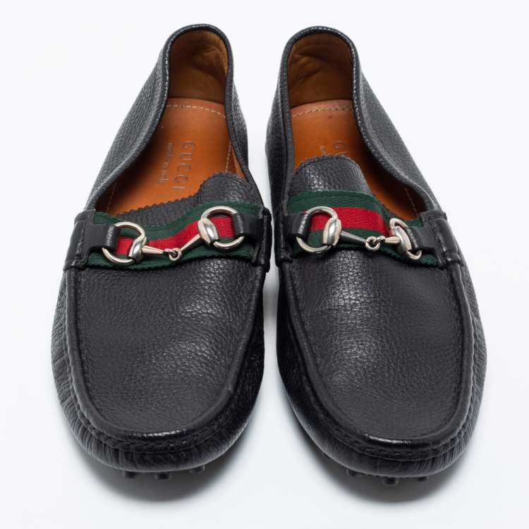 Pre Owned Gucci Black Leather Horsebit Slip on Loafers Size 42