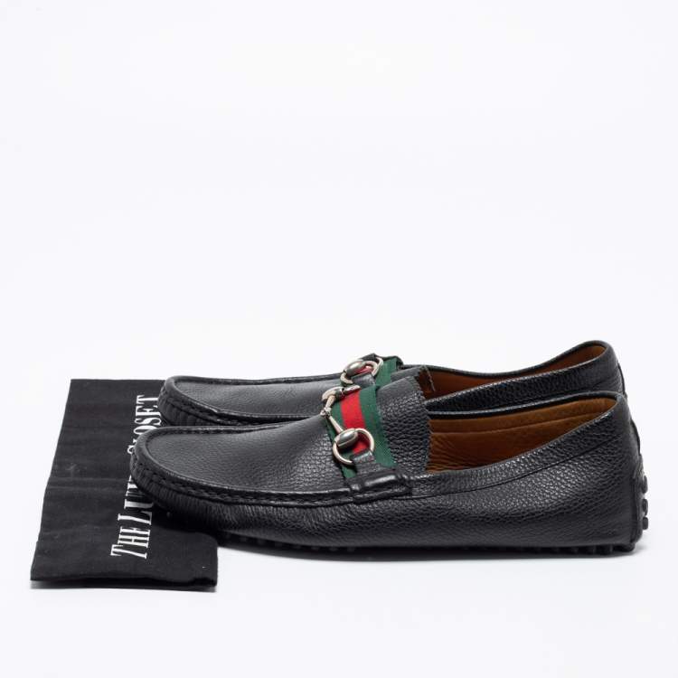 Pre Owned Gucci Black Leather Horsebit Slip on Loafers Size 42