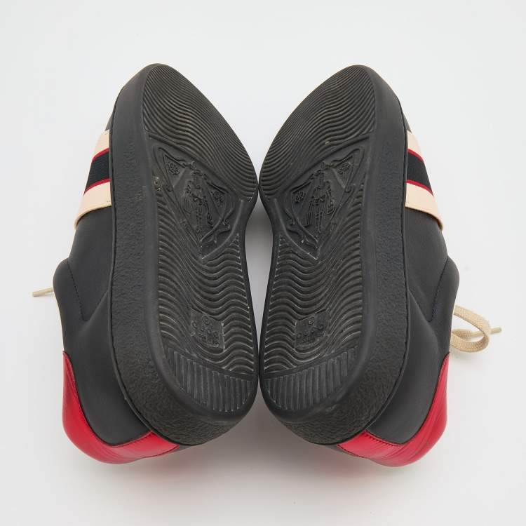 Pre Owned Gucci Black Leather And Stretch Band New Ace Logo Strap Low Top Sneakers Size 44