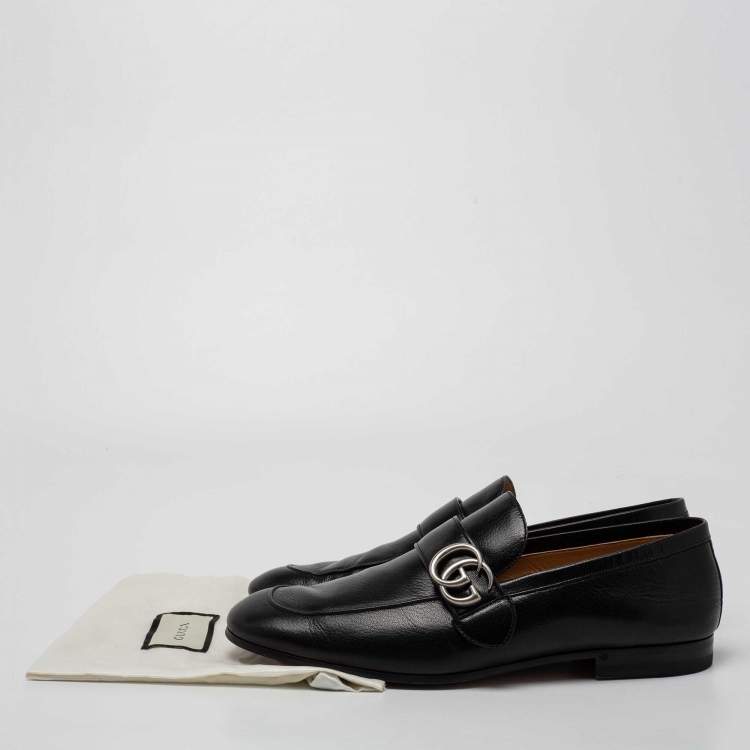 Pre Owned Gucci Black Leather GG Marmont Loafers Size 41.5