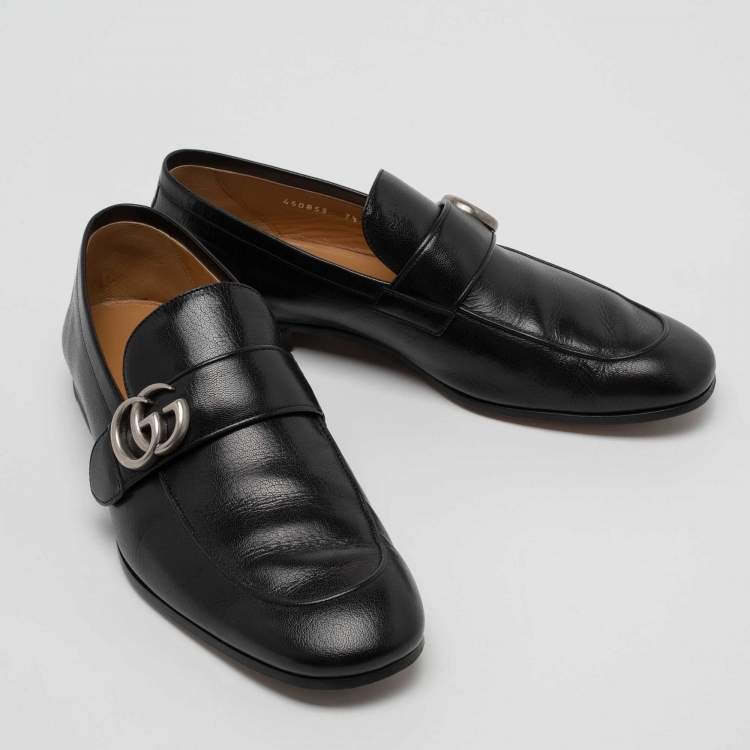 Pre Owned Gucci Black Leather GG Marmont Loafers Size 41.5