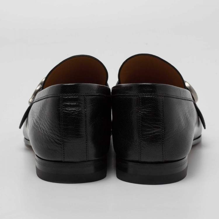 Pre Owned Gucci Black Leather GG Marmont Loafers Size 41.5