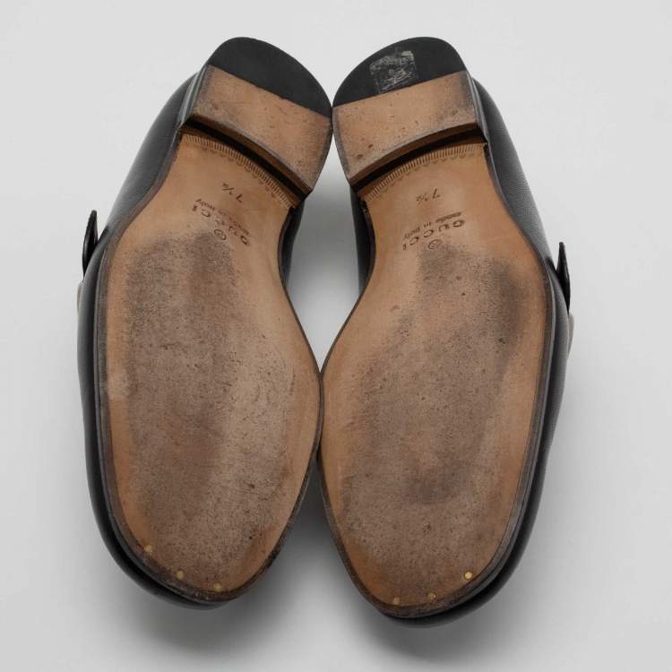 Pre Owned Gucci Black Leather GG Marmont Loafers Size 41.5
