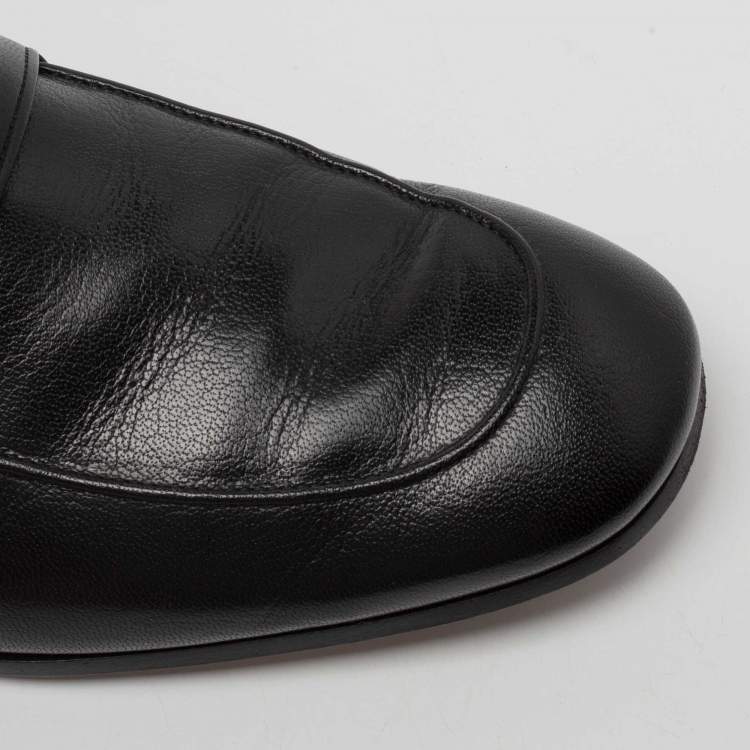 Pre Owned Gucci Black Leather GG Marmont Loafers Size 41.5