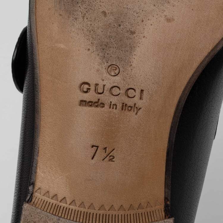 Pre Owned Gucci Black Leather GG Marmont Loafers Size 41.5
