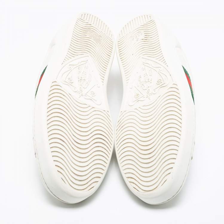 Pre Owned Gucci White Leather Embroidered Bee Web Ace Low-Top Sneakers Size 43