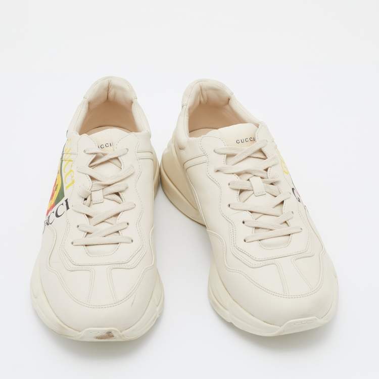 Pre Owned Gucci Cream Leather Rhyton Vintage Logo Low Top Sneakers Size 46