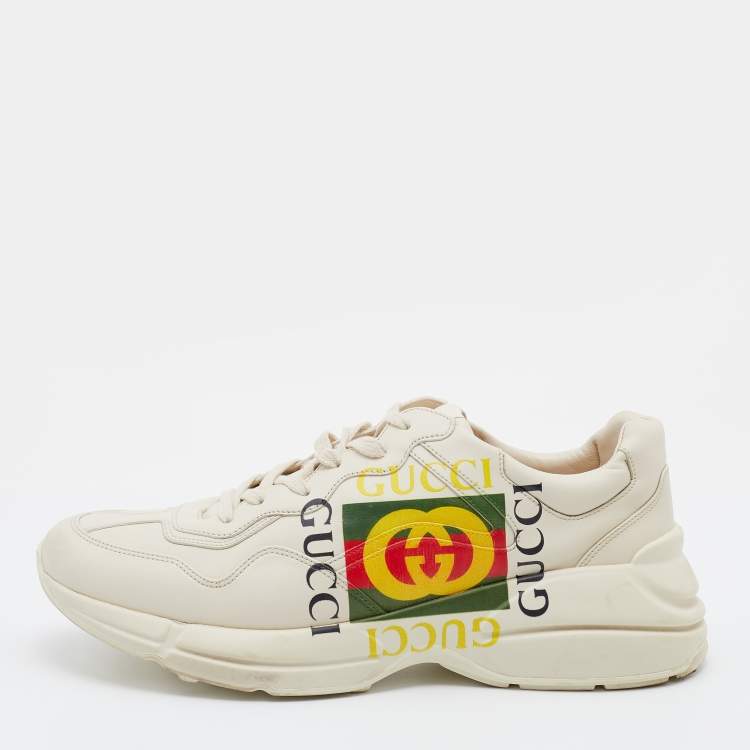 Pre Owned Gucci Cream Leather Rhyton Vintage Logo Low Top Sneakers Size 46