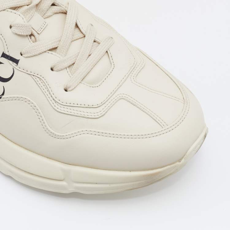 Pre Owned Gucci Cream Leather Rhyton Vintage Logo Low Top Sneakers Size 46