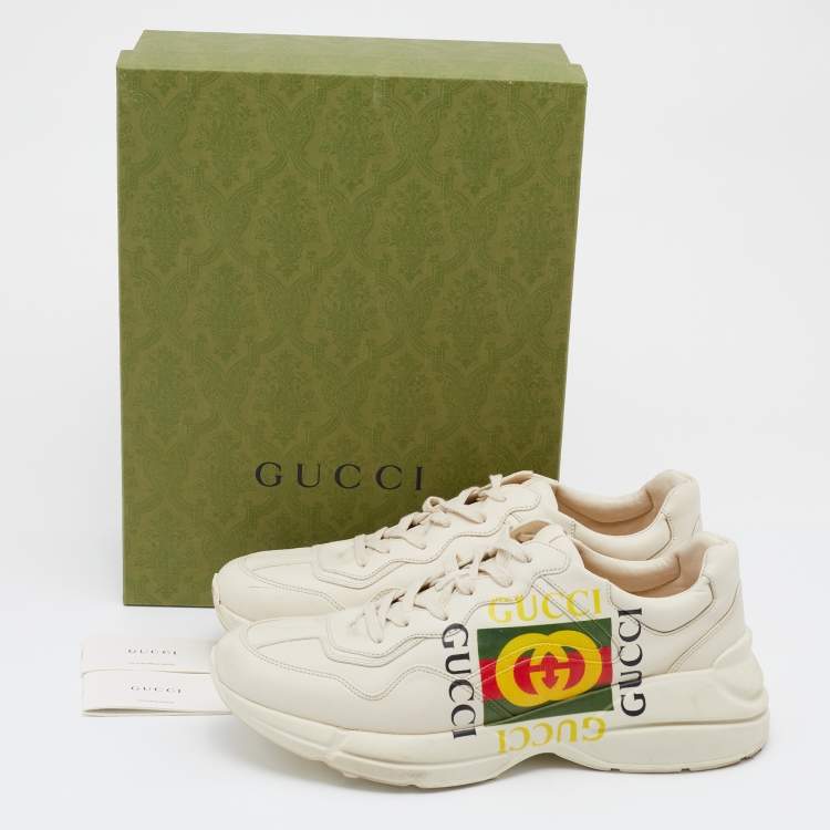 Pre Owned Gucci Cream Leather Rhyton Vintage Logo Low Top Sneakers Size 46