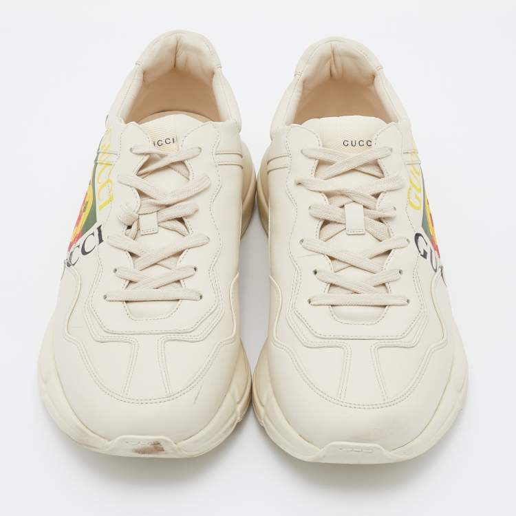 Pre Owned Gucci Cream Leather Rhyton Vintage Logo Low Top Sneakers Size 46