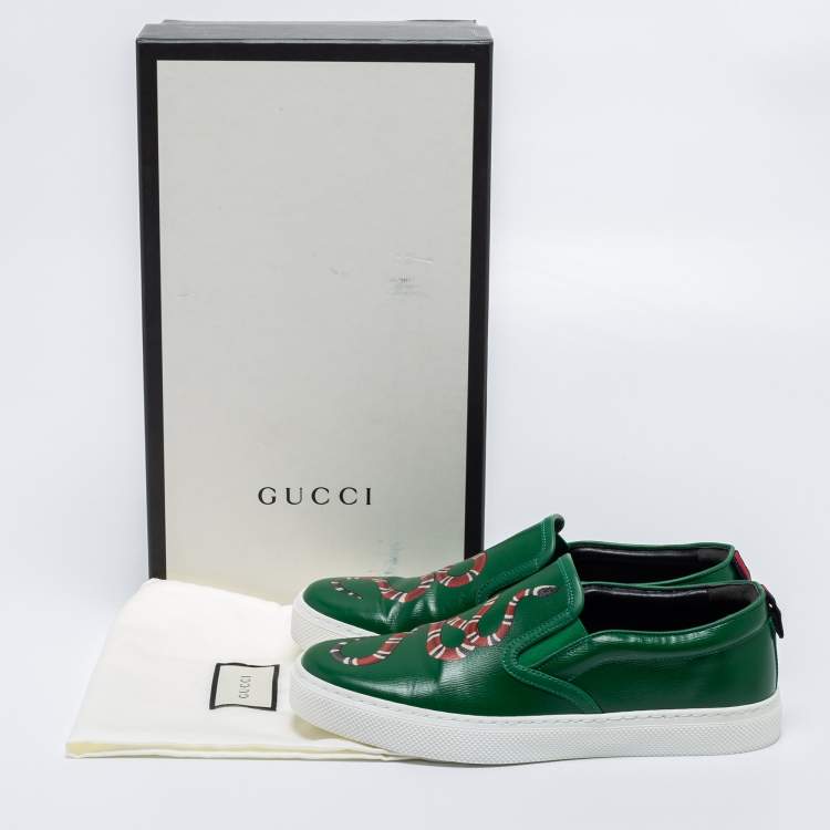 Pre Owned Gucci Green Leather Dublin Snake Slip On Sneakers Size 40.5
