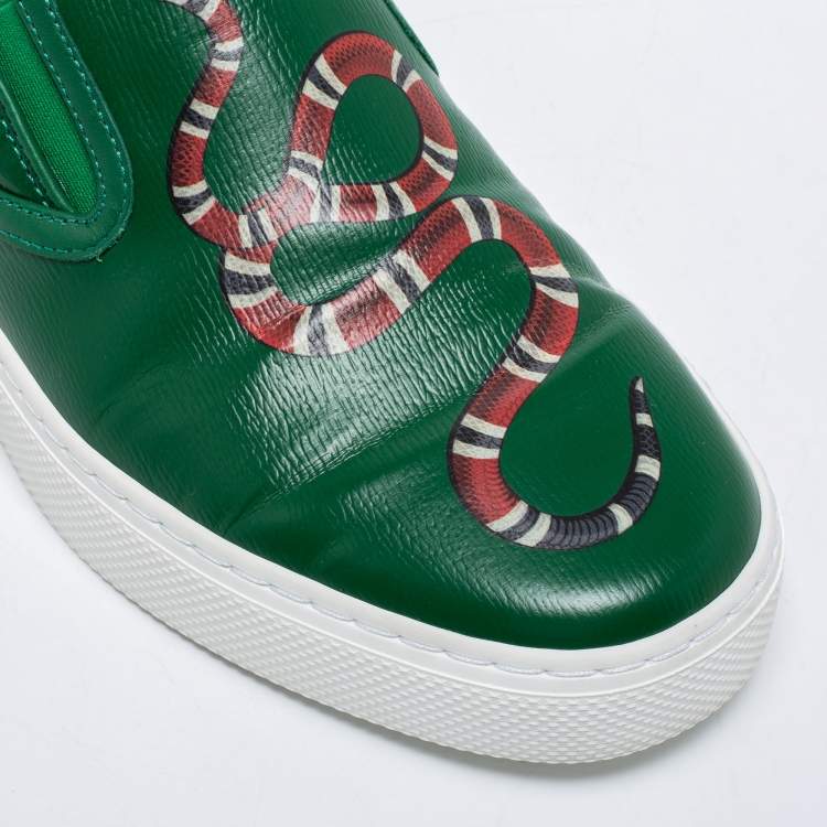 Pre Owned Gucci Green Leather Dublin Snake Slip On Sneakers Size 40.5