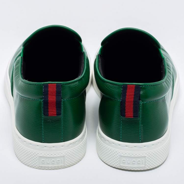 Pre Owned Gucci Green Leather Dublin Snake Slip On Sneakers Size 40.5