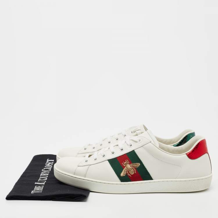 Pre Owned Gucci White Leather Embroidered Bee Ace Low-Top Sneakers Size 43