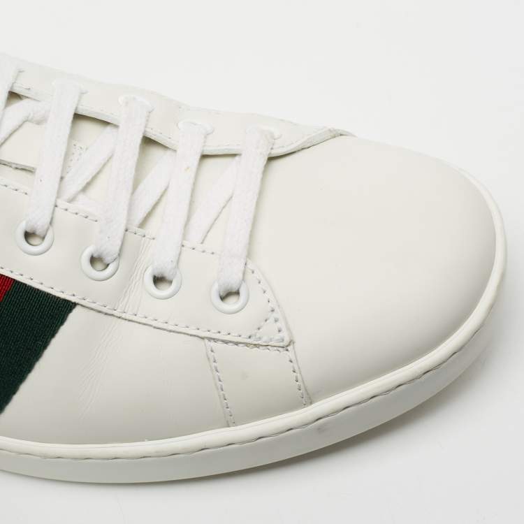 Pre Owned Gucci White Leather Embroidered Bee Ace Low-Top Sneakers Size 43