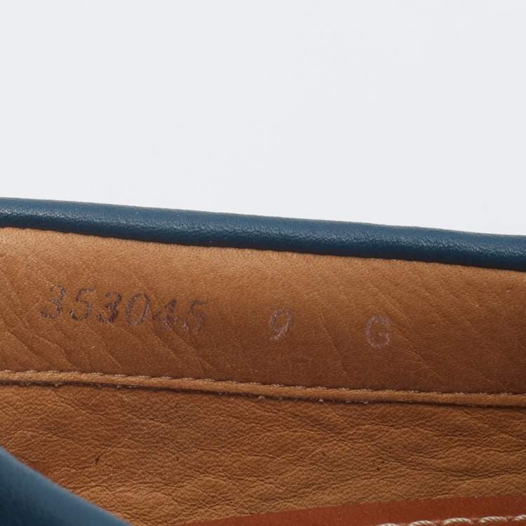 Pre Owned Gucci Blue Leather Boat Bow Slip On Loafers Size 43