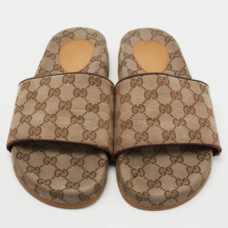 Pre Owned Gucci Brown GG Canvas Slide Sandals Size 82