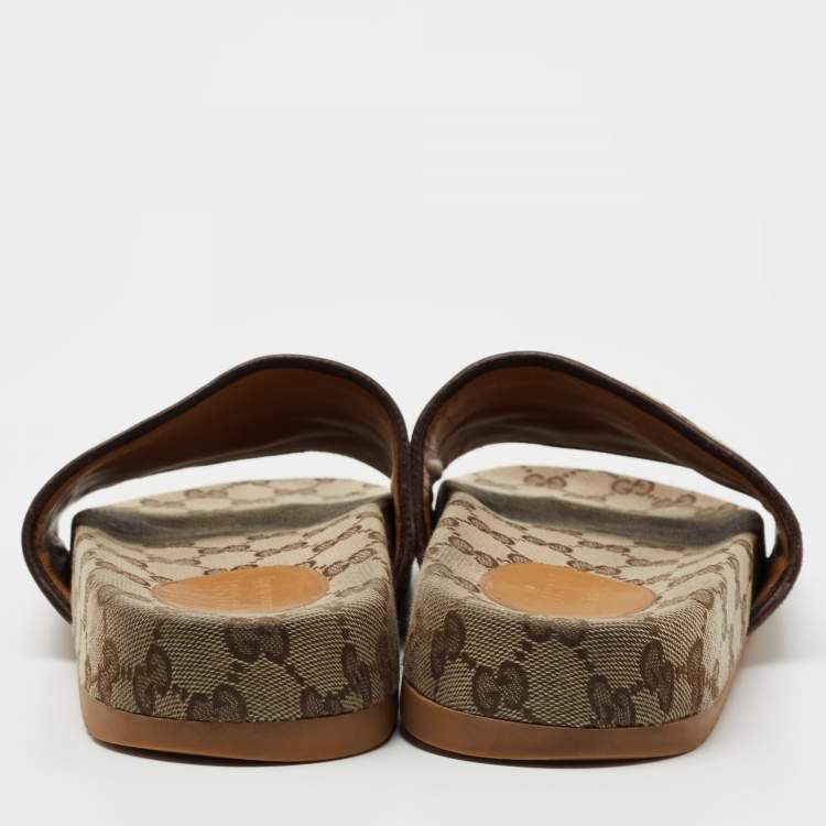 Pre Owned Gucci Brown GG Canvas Slide Sandals Size 82
