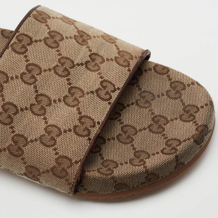 Pre Owned Gucci Brown GG Canvas Slide Sandals Size 82