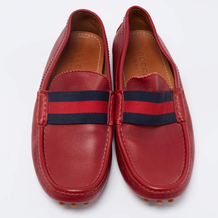 Pre Owned Gucci Red Leather New Auger Sylvie Web Accent Loafers Size 41