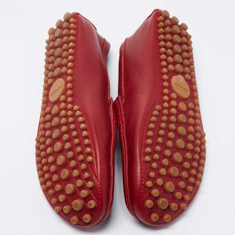 Pre Owned Gucci Red Leather New Auger Sylvie Web Accent Loafers Size 41