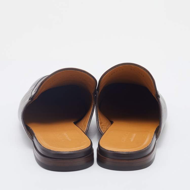 Pre Owned Gucci Dark Brown Leather Princetown Flat Mules Size 42.5