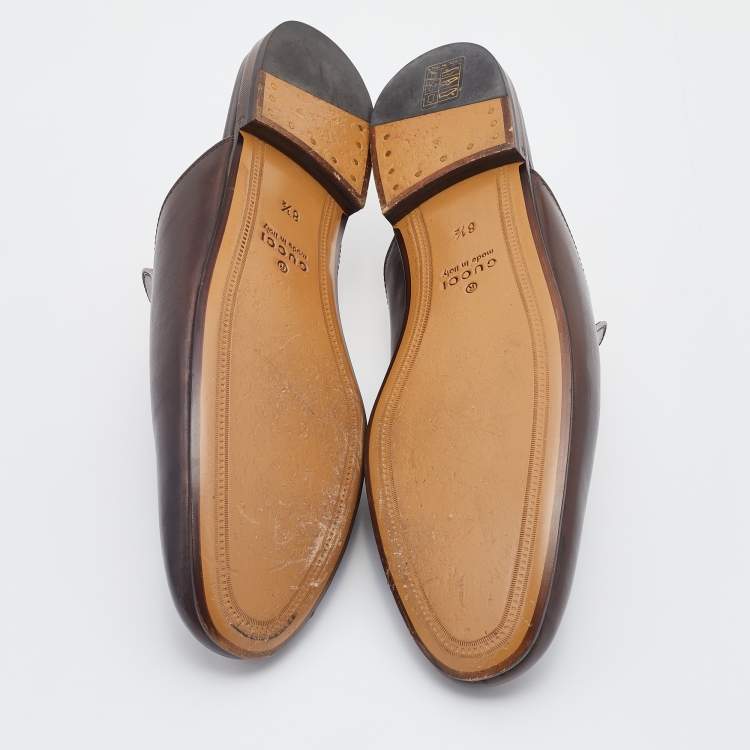 Pre Owned Gucci Dark Brown Leather Princetown Flat Mules Size 42.5