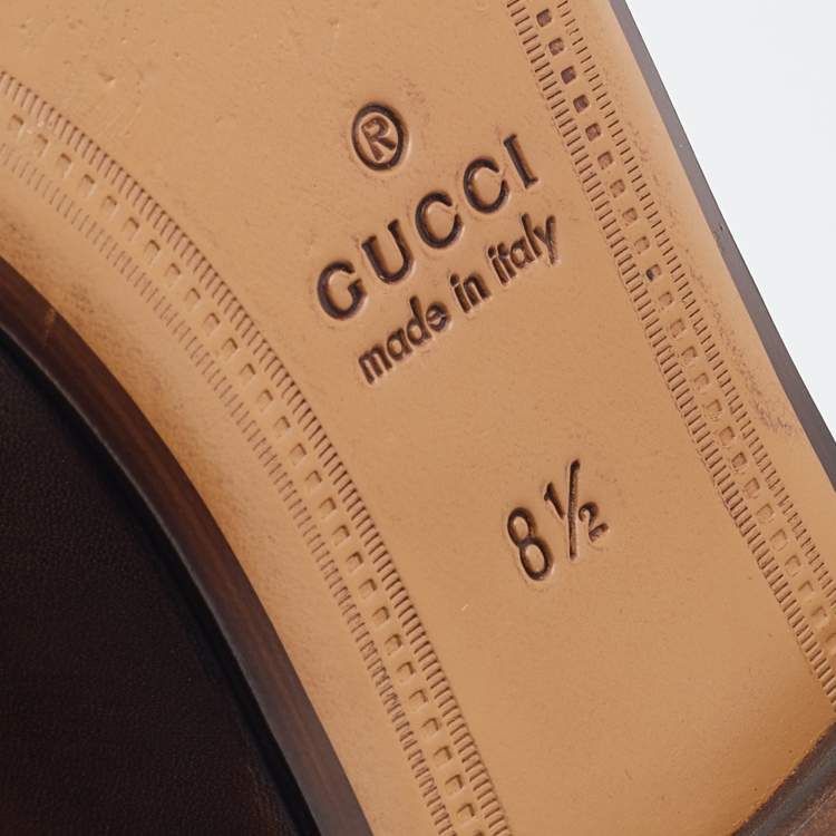 Pre Owned Gucci Dark Brown Leather Princetown Flat Mules Size 42.5