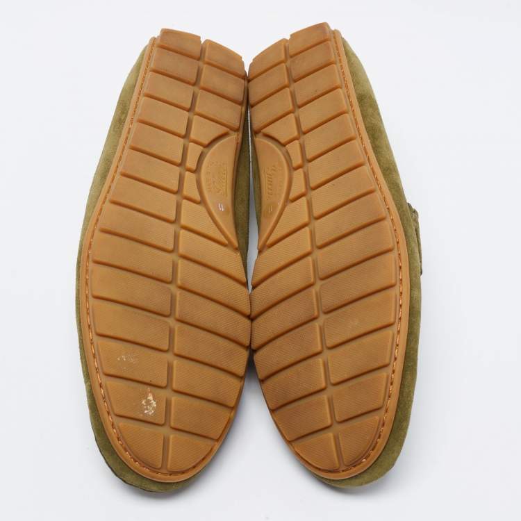 Pre Owned Gucci Olive Green Suede Penny Loafers Size 45
