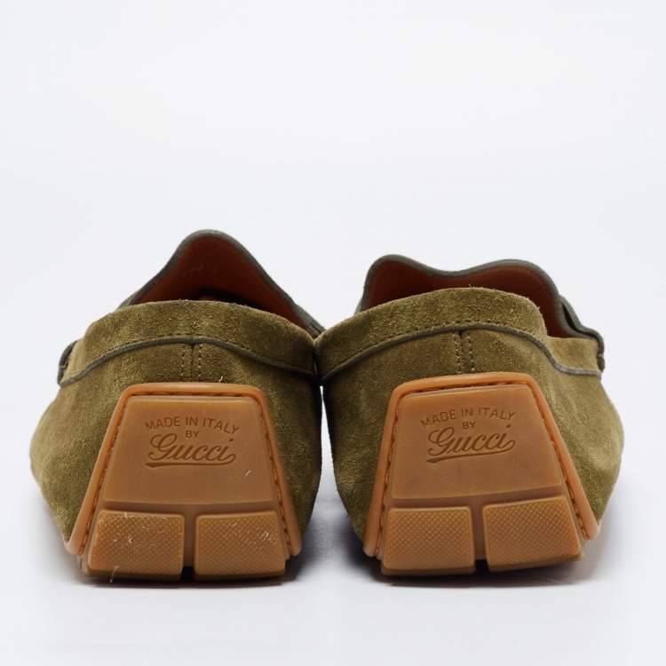 Pre Owned Gucci Olive Green Suede Penny Loafers Size 45