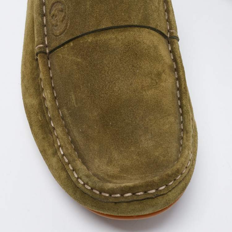 Pre Owned Gucci Olive Green Suede Penny Loafers Size 45