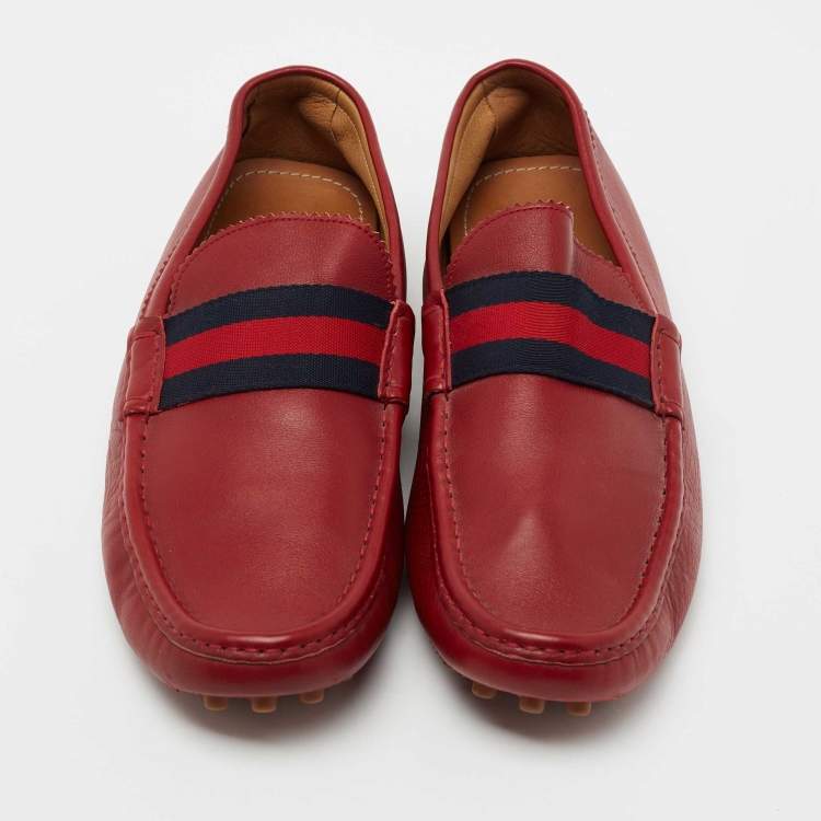 Pre Owned Gucci Red Leather New Auger Sylvie Web Loafers Size 45