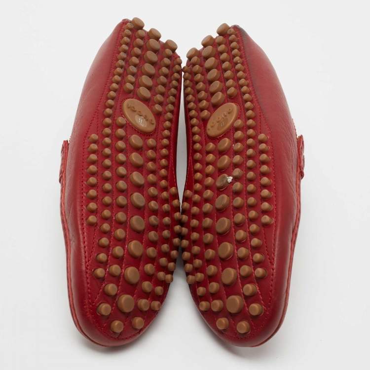 Pre Owned Gucci Red Leather New Auger Sylvie Web Loafers Size 45