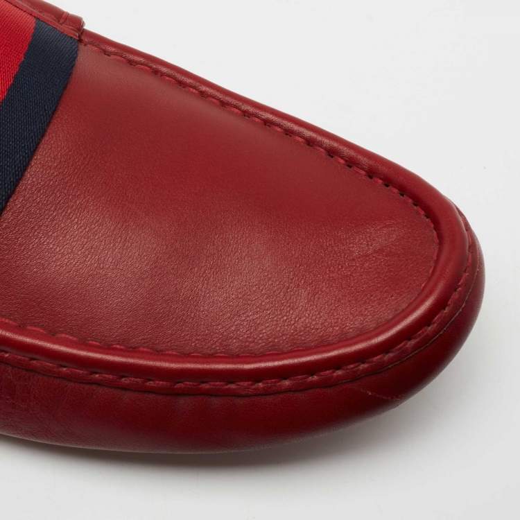 Pre Owned Gucci Red Leather New Auger Sylvie Web Loafers Size 45