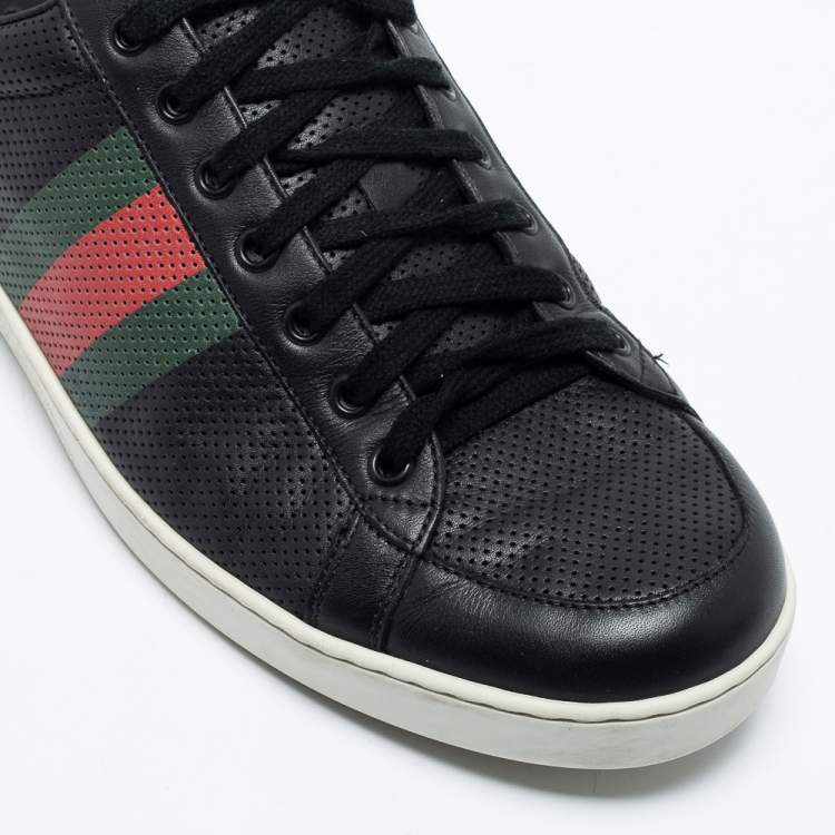Pre Owned Gucci Black Perforated Leather Web Detail Low Top Sneakers Size 44 