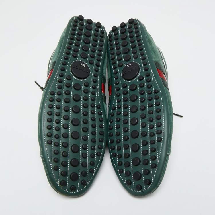 Pre Owned Gucci Green Suede Web Driver Sneakers Size 45.5