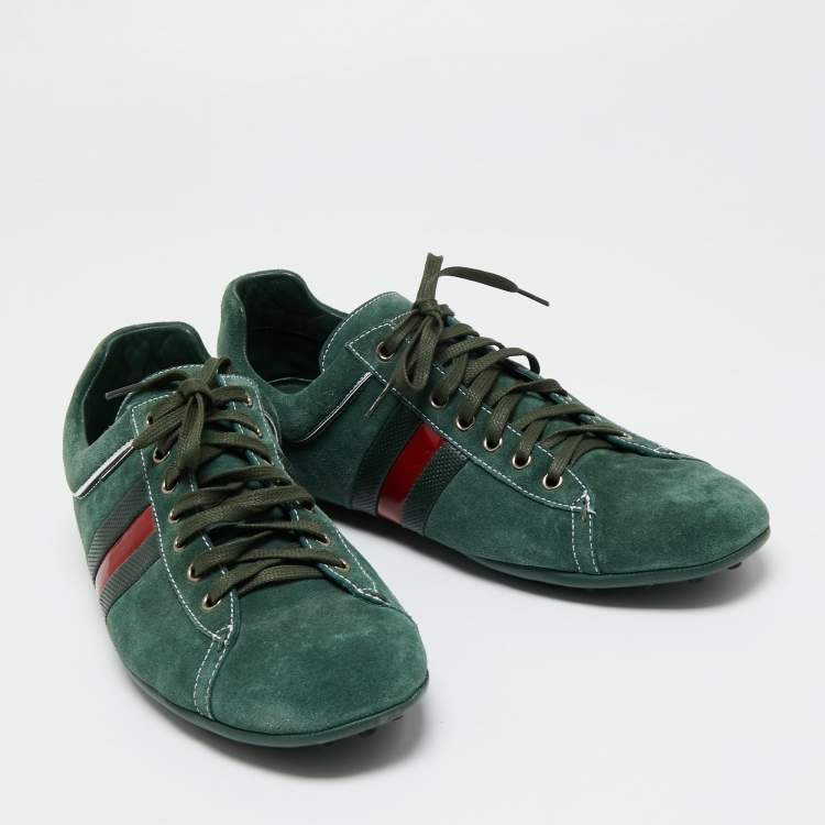 Pre Owned Gucci Green Suede Web Driver Sneakers Size 45.5