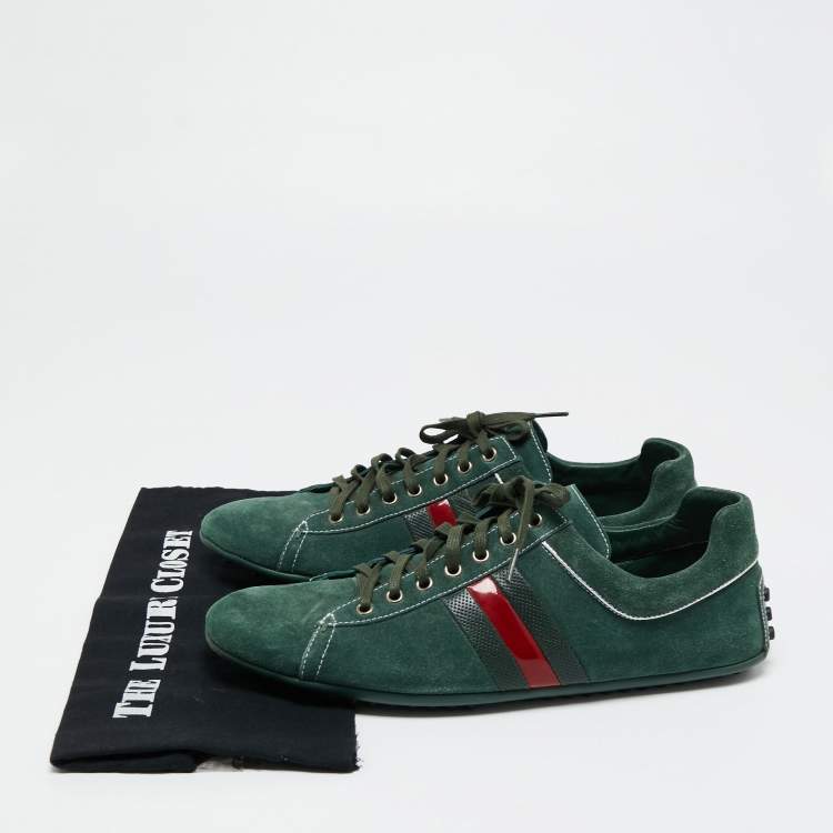 Pre Owned Gucci Green Suede Web Driver Sneakers Size 45.5