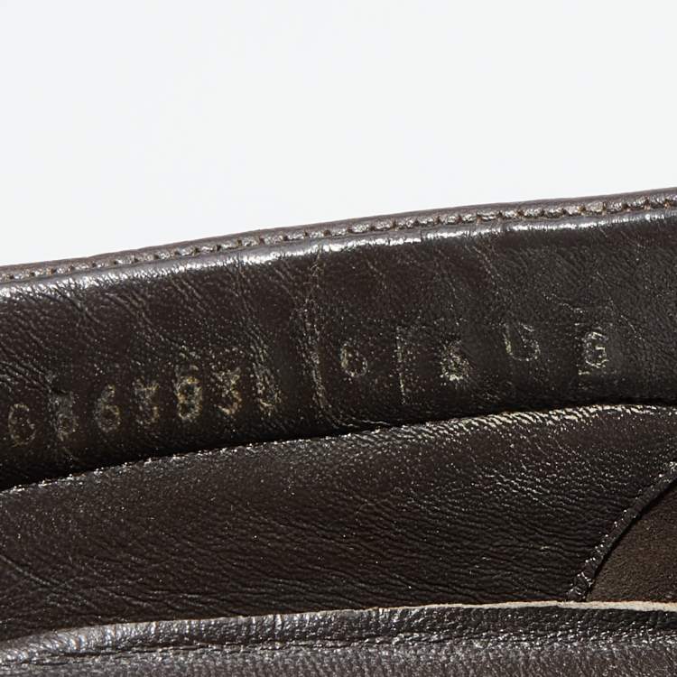 Pre Owned Gucci Dark Brown Leather Web Detail Slip On Loafers Size 40