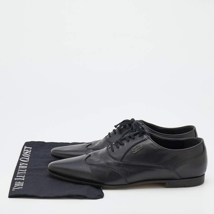Pre Owned Gucci Black Leather Wingtip Lace Up Oxfords Size 43